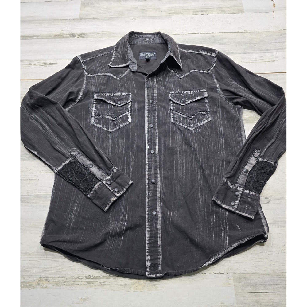 Moonshine Spirit Brad Paisley Men's Black Distressed Western Snap Shirt Slim L